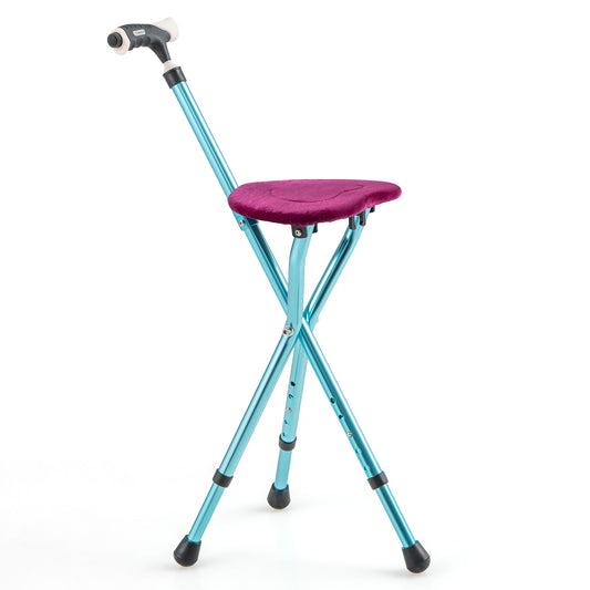 Lightweight Adjustable Folding Cane Seat with Light, Blue Walkers & Rollators Blue at Gallery Canada