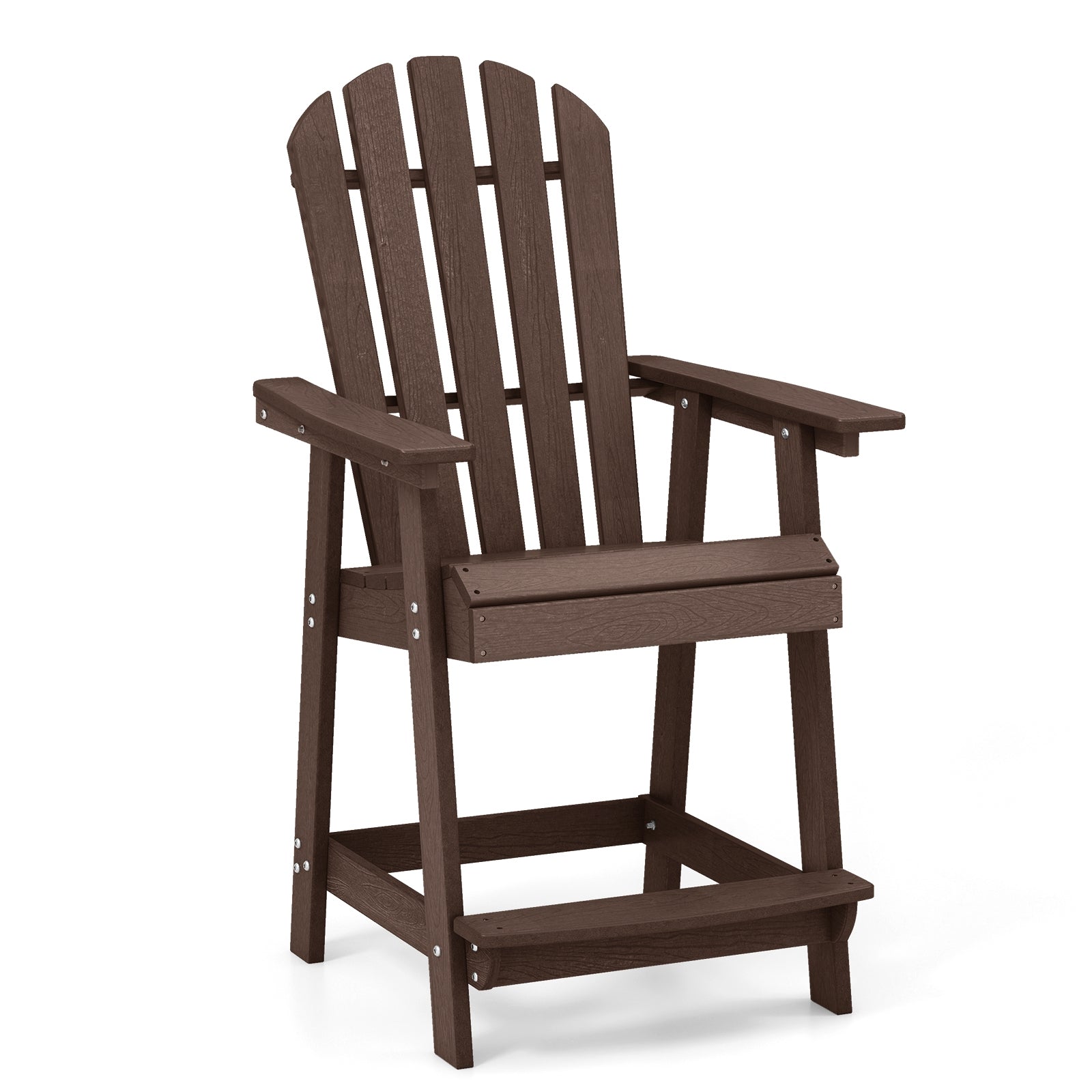 HDPE Patio Chair with Armrest and Footrest for Indoor Outdoor, Brown Adirondack Chairs Brown at Gallery Canada