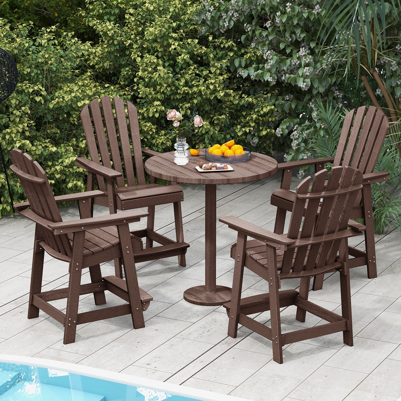 HDPE Patio Chair with Armrest and Footrest for Indoor Outdoor, Brown Adirondack Chairs at Gallery Canada