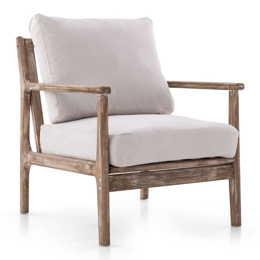 Modern Accent Chair with Solid Rubber Wood Armrests, Beige at Gallery Canada