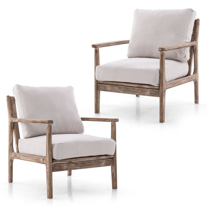 Modern Accent Chair with Solid Rubber Wood Armrests, Beige