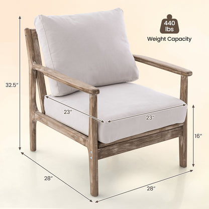 Modern Accent Chair with Solid Rubber Wood Armrests, Beige