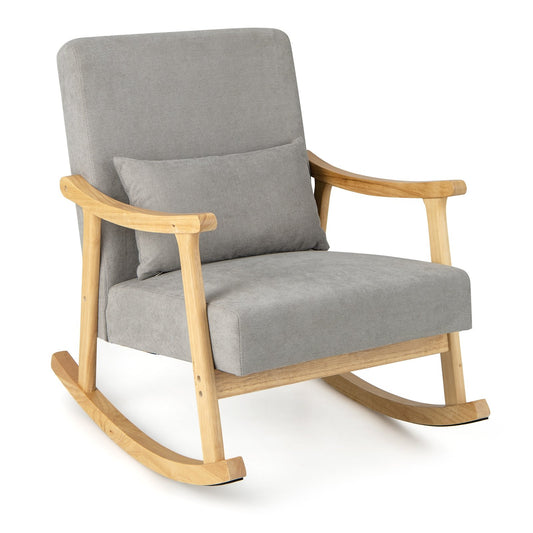 Nursery Rocking Accent Chair with Rubber Wood Armrests, Natural