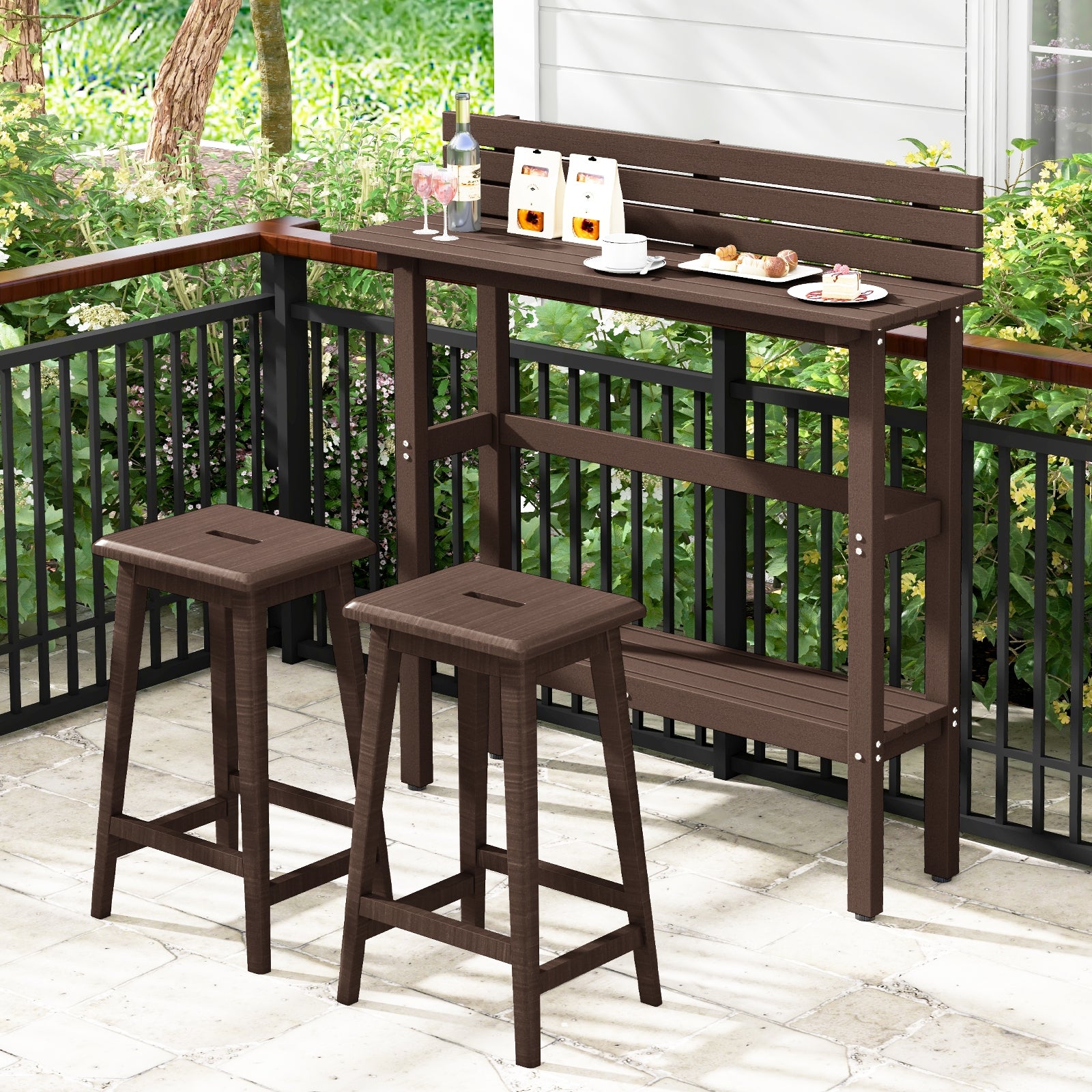 48 Inch Patio Pub Height Table with Storage Shelf and Adjustable Foot Pads, Brown Patio Tables at Gallery Canada