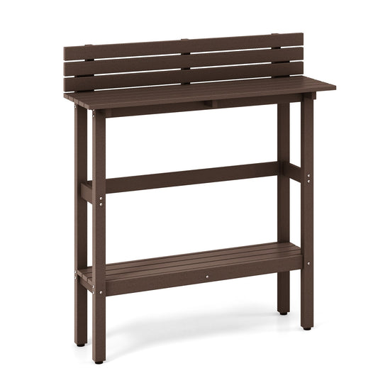 48" Patio Pub Height Table with Storage Shelf and Adjustable Foot Pads, Brown