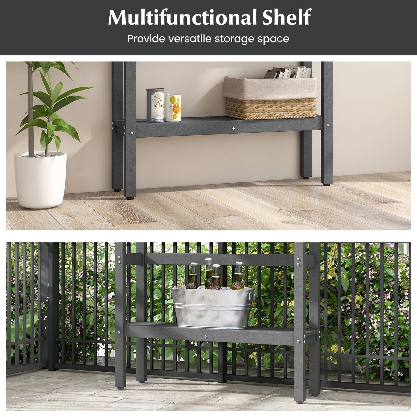 48" Patio Pub Height Table with Storage Shelf and Adjustable Foot Pads, Gray - Gallery Canada