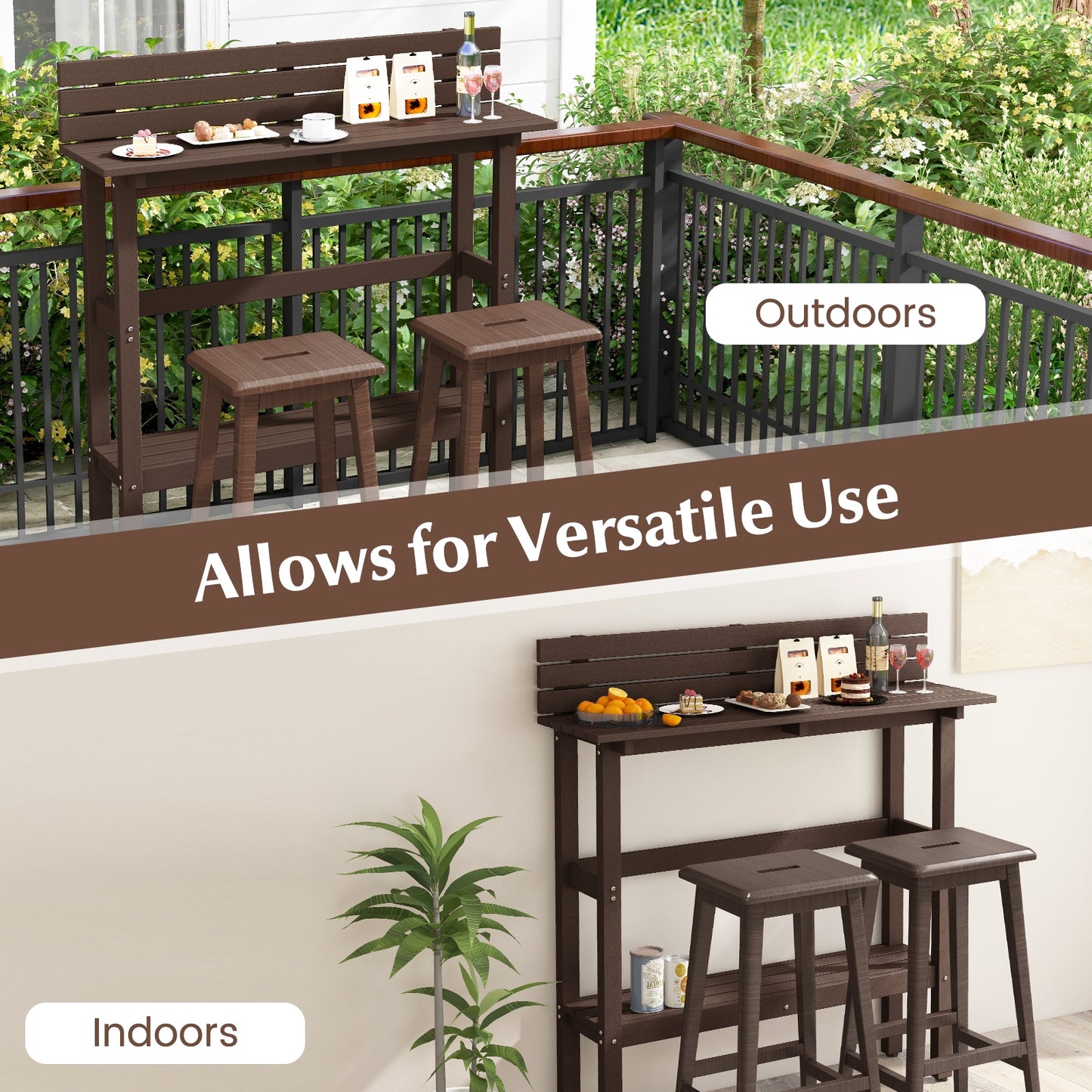 48 Inch Patio Pub Height Table with Storage Shelf and Adjustable Foot Pads, Brown Patio Tables at Gallery Canada