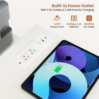 L-shaped Computer Desk with Power Outlet for Working Studying Gaming, White L-Shaped Desks at Gallery Canada