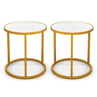 Marble Top Round Side Table 16-Inch End Table with Golden Metal Frame-2 Pieces, Golden End & Side Tables at Gallery Canada