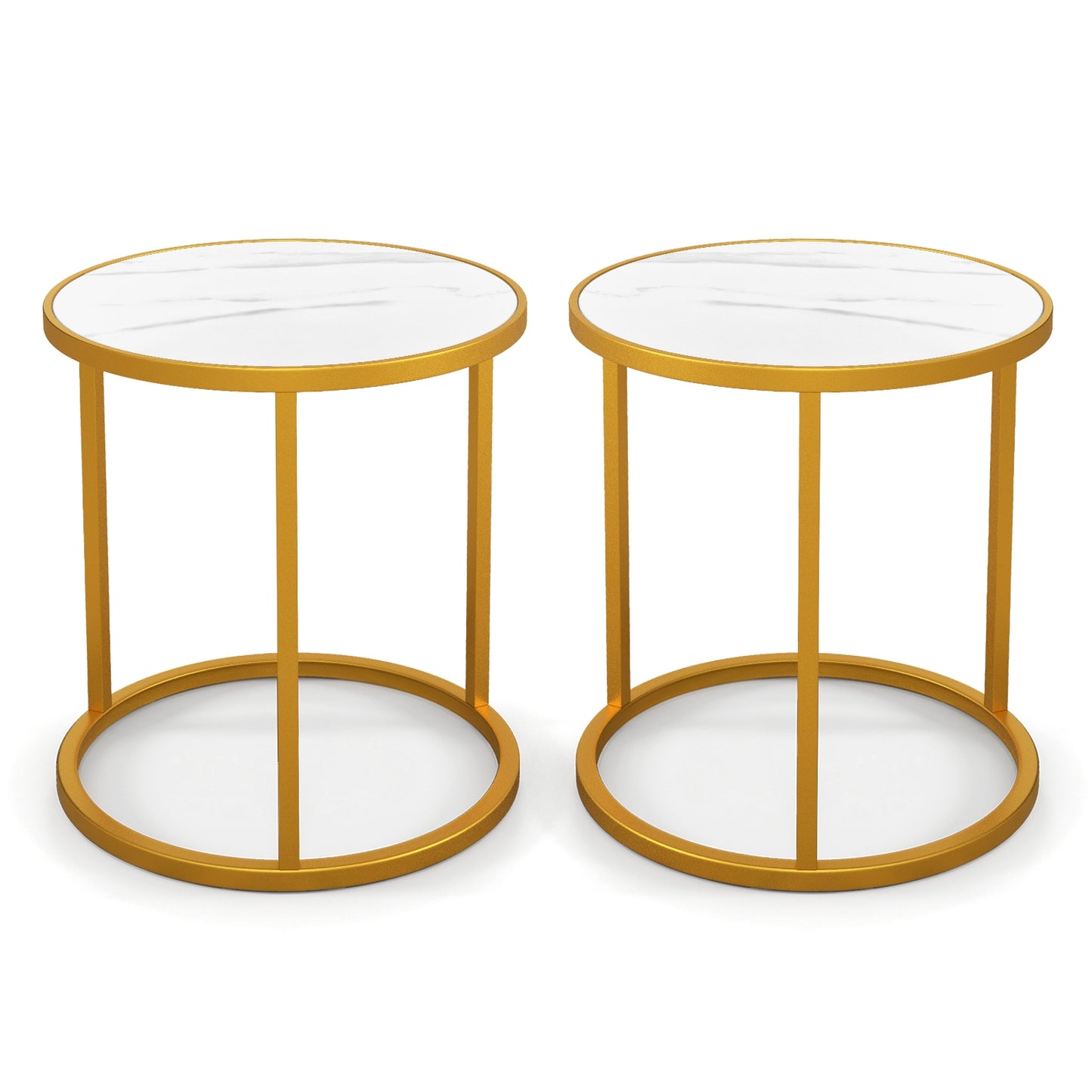 Marble Top Round Side Table 16-Inch End Table with Golden Metal Frame-2 Pieces, Golden End & Side Tables 2 Pieces at Gallery Canada