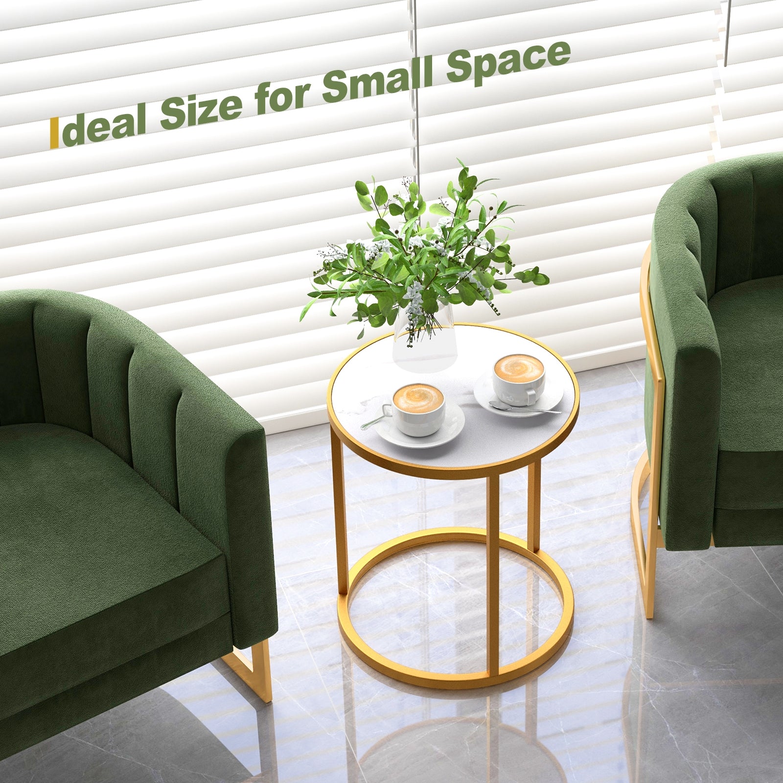Marble Top Round Side Table 16-Inch End Table with Golden Metal Frame-2 Pieces, Golden End & Side Tables at Gallery Canada