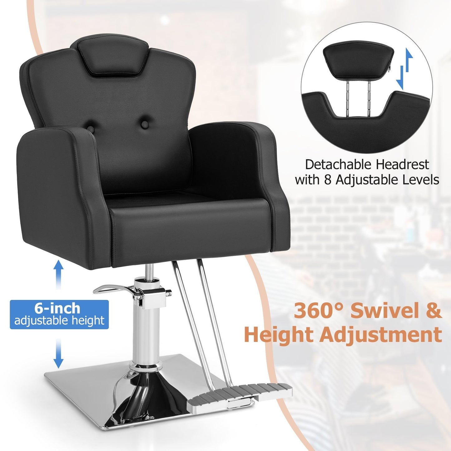 Heavy Duty Salon Chair with 360 Degrees Swivel, Black