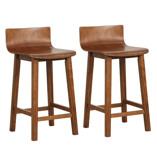 Wood Bar Stools Set of 2 with Solid Back and Seat, Brown - Gallery Canada