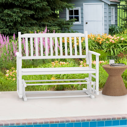 2 Seats Outdoor Glider Bench with Armrests and Slatted Seat, White Patio Rocking Chairs & Gliders at Gallery Canada