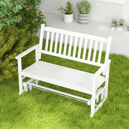 2 Seats Outdoor Glider Bench with Armrests and Slatted Seat, White Patio Rocking Chairs & Gliders at Gallery Canada