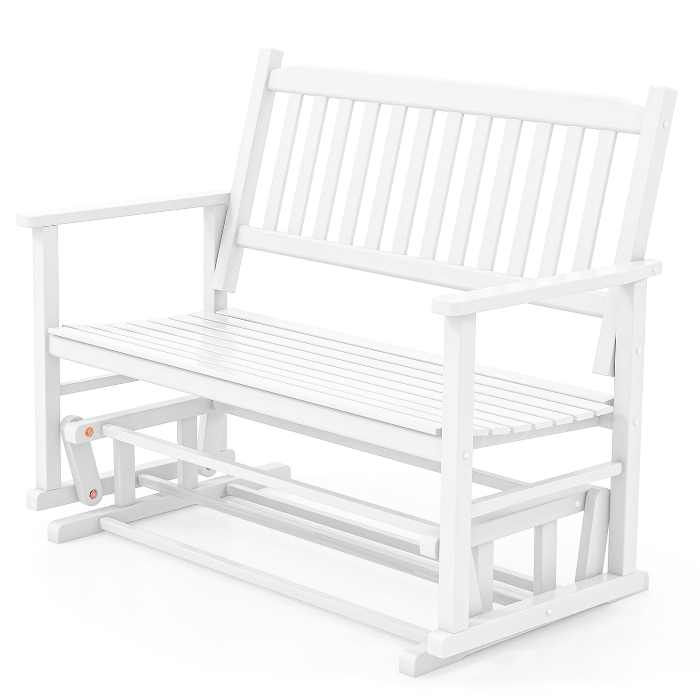 2 Seats Outdoor Glider Bench with Armrests and Slatted Seat, White Patio Rocking Chairs & Gliders at Gallery Canada