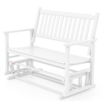 2 Seats Outdoor Glider Bench with Armrests and Slatted Seat, White Patio Rocking Chairs & Gliders at Gallery Canada