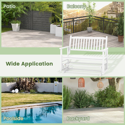 2 Seats Outdoor Glider Bench with Armrests and Slatted Seat, White Patio Rocking Chairs & Gliders at Gallery Canada