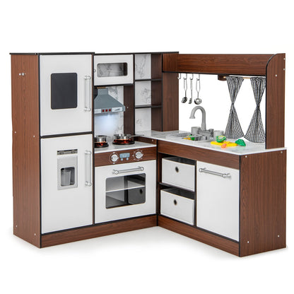 Wooden Corner Play Kitchen With Water Circulation, Lights, Brown Play Kitchen Sets Brown at Gallery Canada