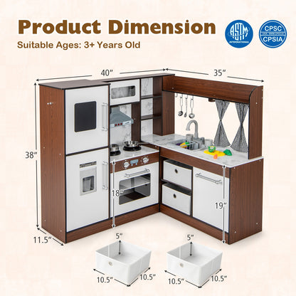 Wooden Corner Play Kitchen with Water Circulation System and Lights, Brown Play Kitchen Sets at Gallery Canada
