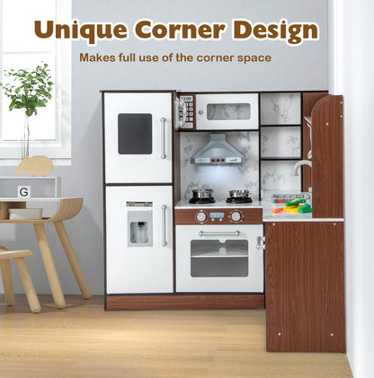 Wooden Corner Play Kitchen with Water Circulation System and Lights, Brown Play Kitchen Sets at Gallery Canada
