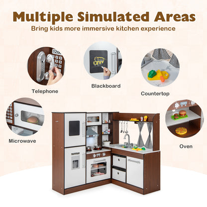 Wooden Corner Play Kitchen with Water Circulation System and Lights, Brown Play Kitchen Sets at Gallery Canada