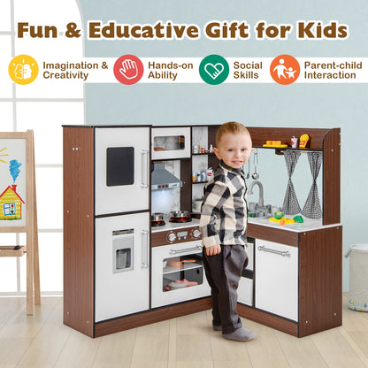 Wooden Corner Play Kitchen with Water Circulation System and Lights, Brown Play Kitchen Sets at Gallery Canada