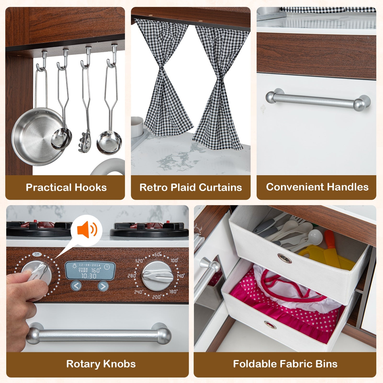 Wooden Corner Play Kitchen with Water Circulation System and Lights, Brown Play Kitchen Sets at Gallery Canada