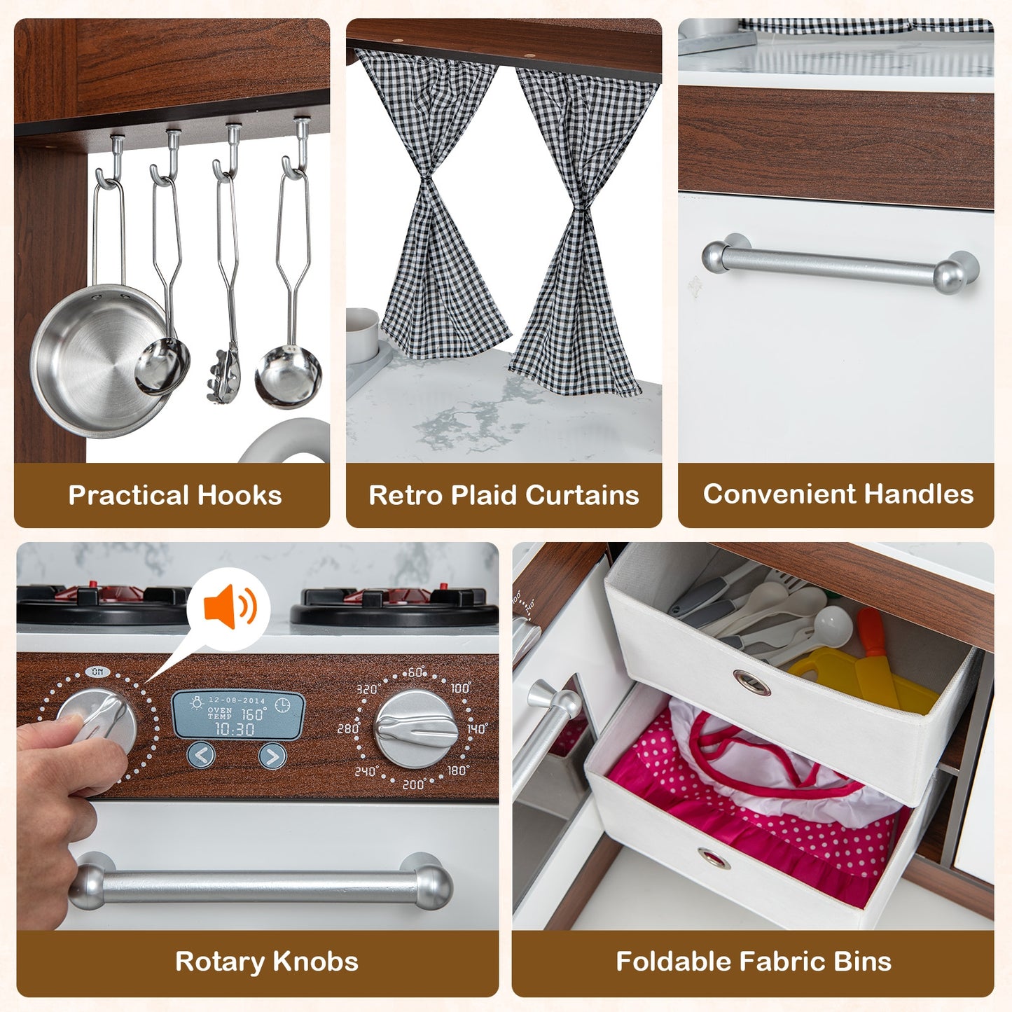 Wooden Corner Play Kitchen with Water Circulation System and Lights, Brown Play Kitchen Sets at Gallery Canada