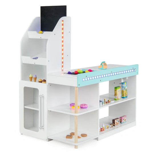 Wooden Kids Supermarket Playset with Cash Register and Shopping Cart, White - Gallery Canada