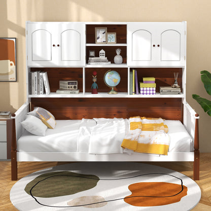 Twin Bed with Bookcase with Shelves and Wooden Slat Support No Box Spring Needed for Living Room Bedroom, White Simple Bed Frame at Gallery Canada