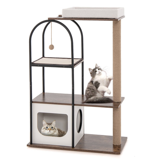 47 Inch Tall Cat Tree Tower Top Perch Cat Bed with Metal Frame, White