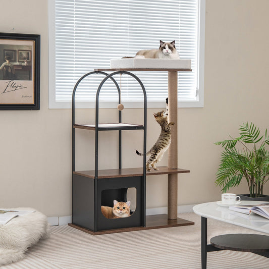 47 Inch Tall Cat Tree Tower Top Perch Cat Bed with Metal Frame, Black - Gallery Canada