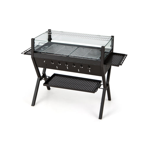 Barbecue Charcoal Grills with Wind Guard Seasoning Racks, Black
