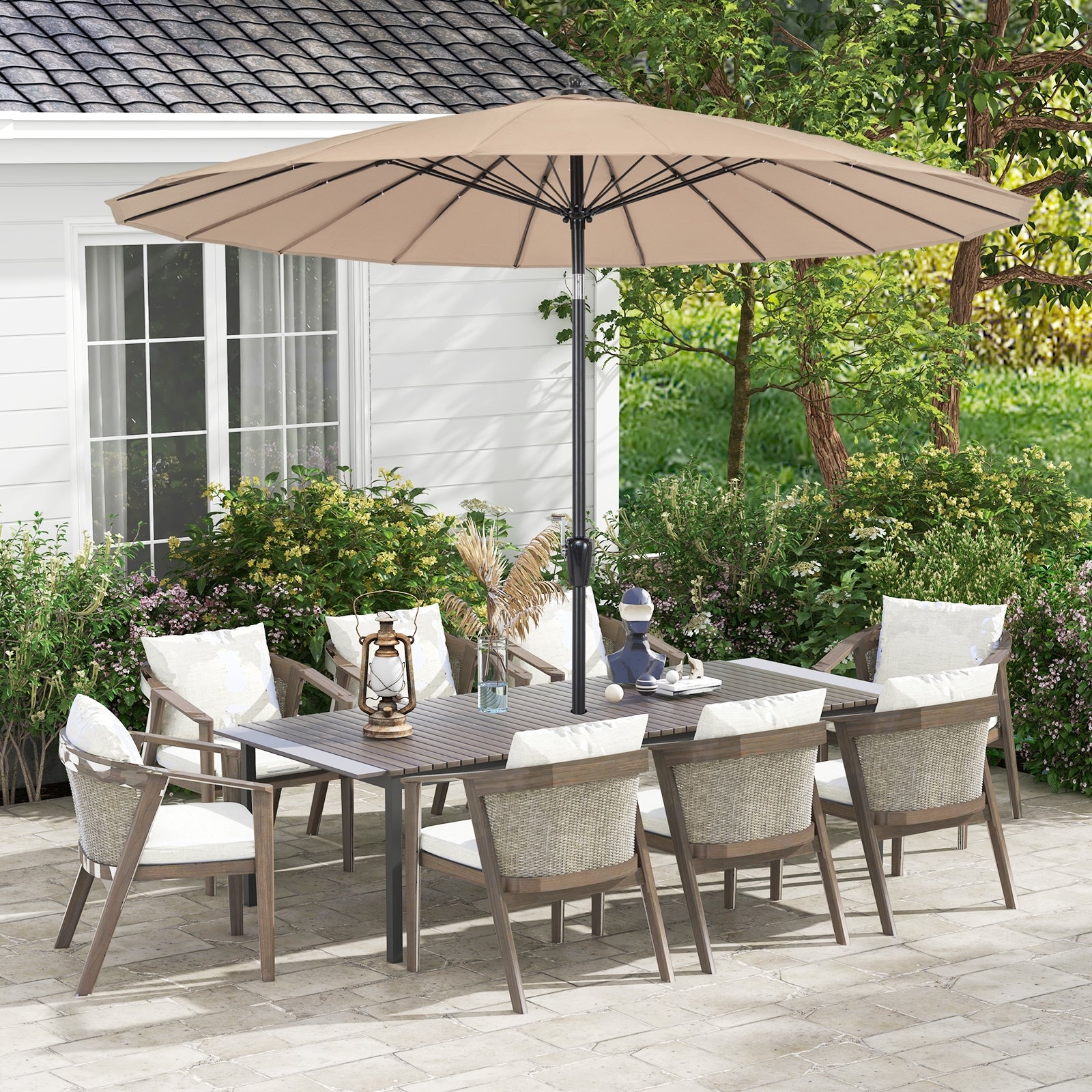 9 Feet Round Patio Umbrella with 18 Fiberglass Ribs, Tan Outdoor Umbrellas at Gallery Canada
