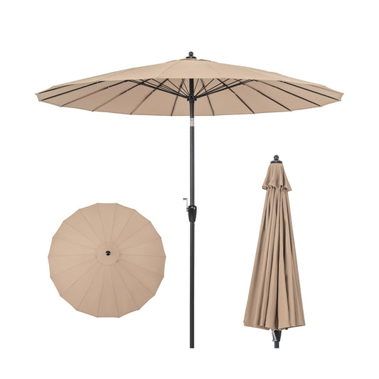 9 Feet Round Patio Umbrella, 18 Fiberglass Ribs, Tan