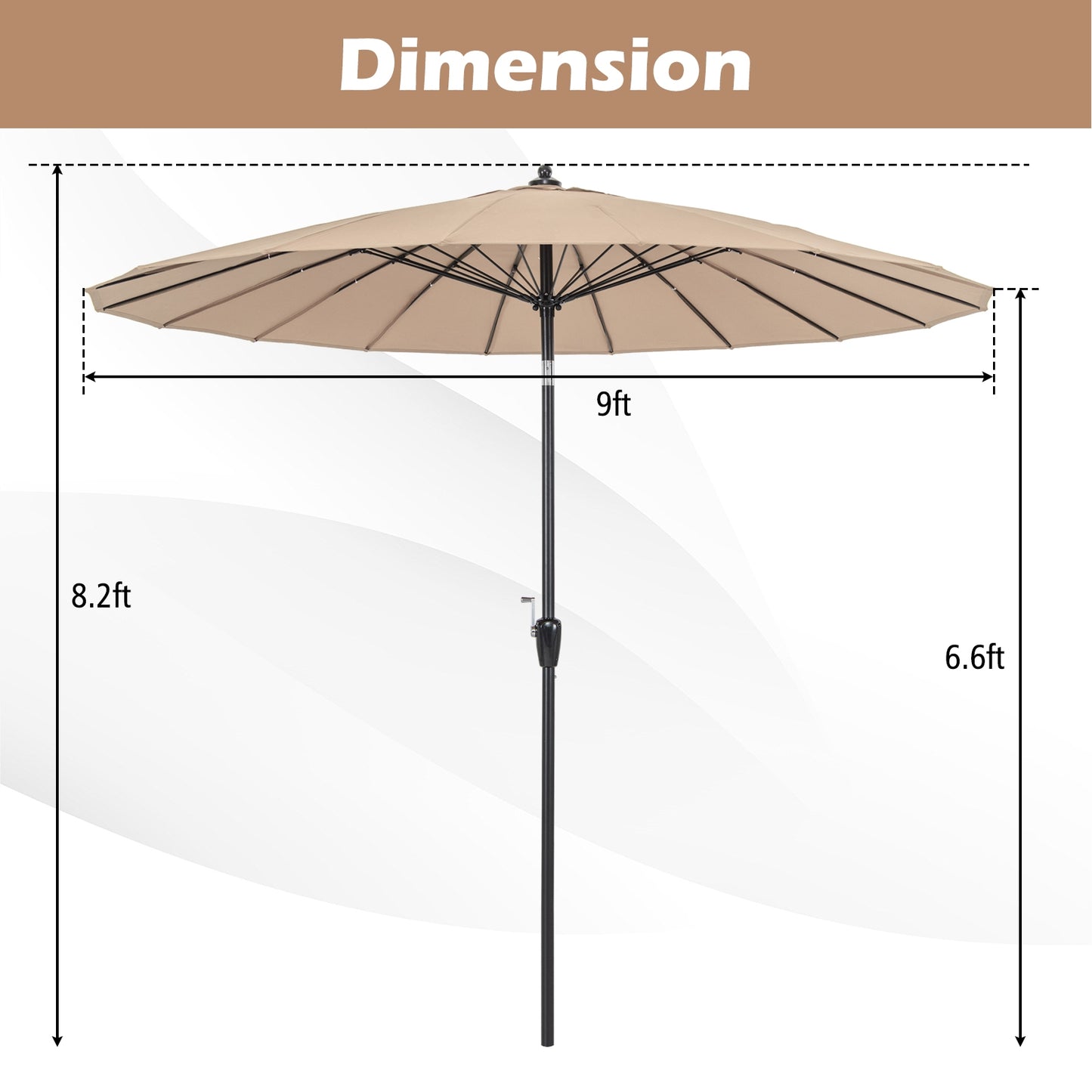9 Feet Round Patio Umbrella with 18 Fiberglass Ribs, Tan Outdoor Umbrellas at Gallery Canada