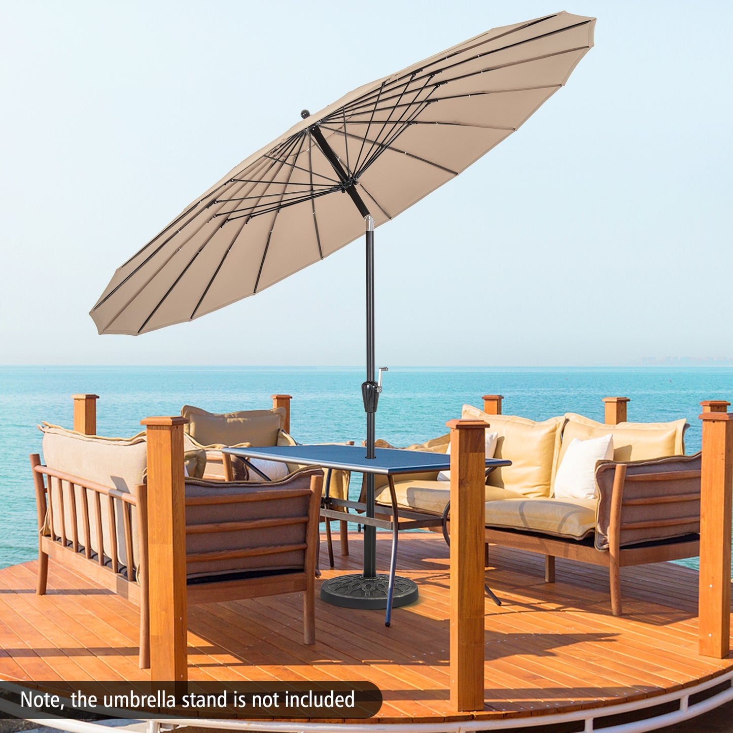 9 Feet Round Patio Umbrella with 18 Fiberglass Ribs, Tan Outdoor Umbrellas at Gallery Canada