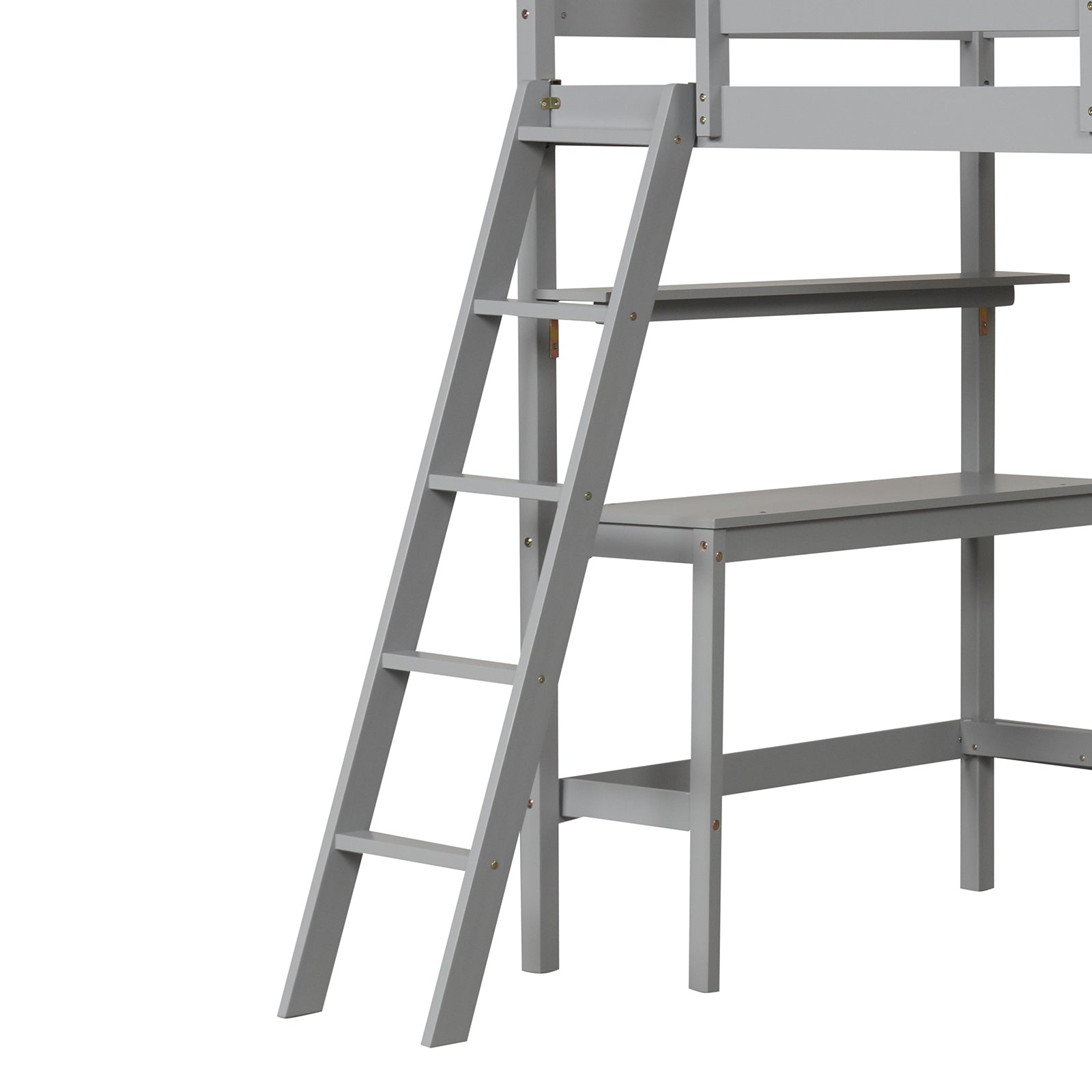 Twin Size Loft Bed with Desk and Bookshelves for Kids and Teens, Gray Bunk Bed Frame at Gallery Canada