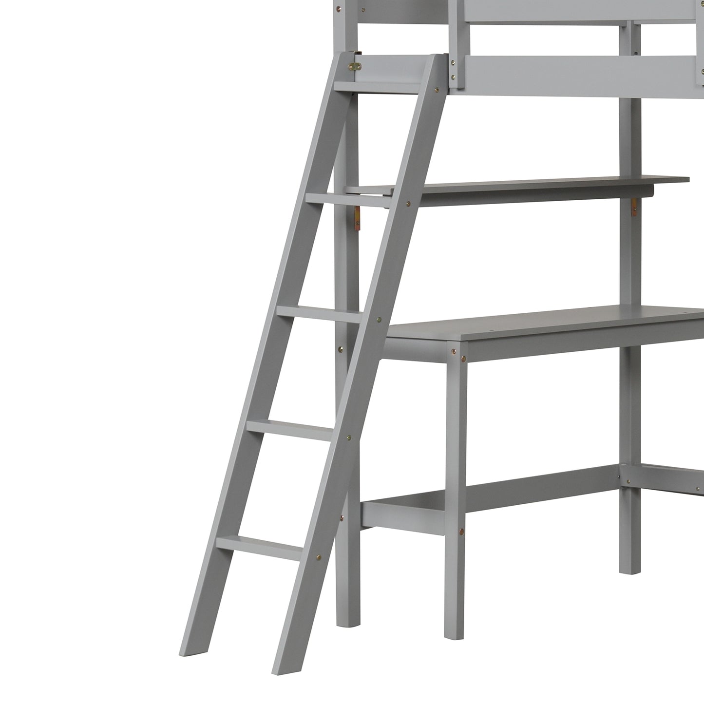 Twin Size Loft Bed with Desk and Bookshelves for Kids and Teens, Gray Bunk Bed Frame at Gallery Canada