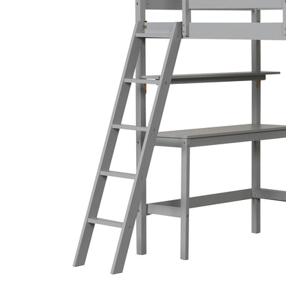 Twin Size Loft Bed with Desk and Bookshelves for Kids and Teens, Gray Bunk Bed Frame at Gallery Canada