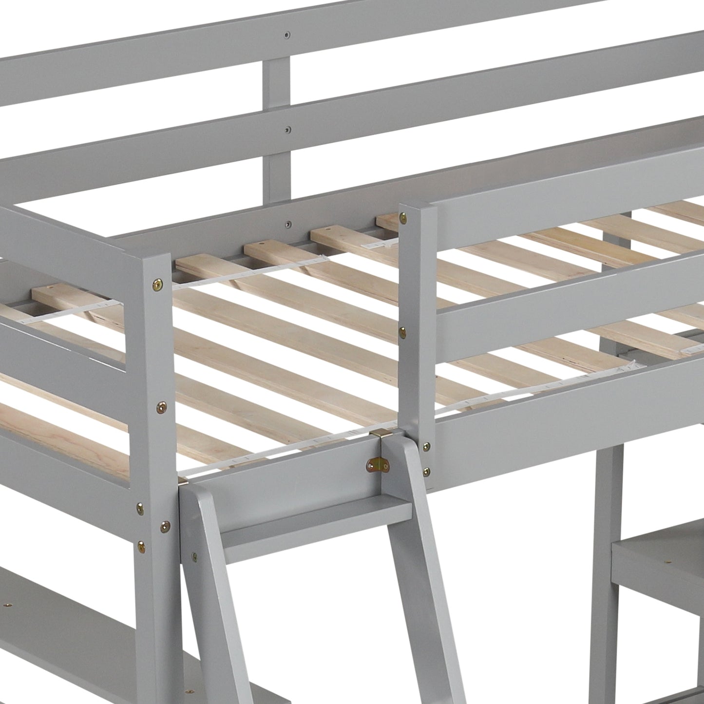 Twin Size Loft Bed with Desk and Bookshelves for Kids and Teens, Gray Bunk Bed Frame at Gallery Canada