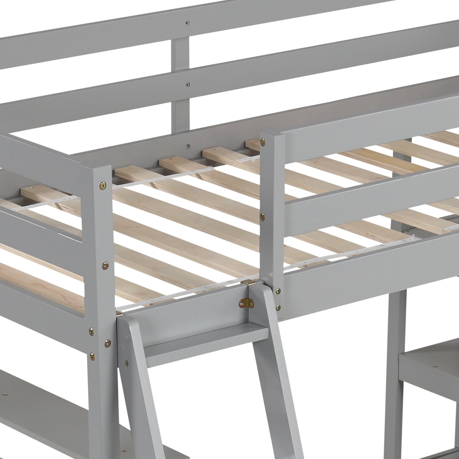 Twin Size Loft Bed with Desk and Bookshelves for Kids and Teens, Gray Bunk Bed Frame at Gallery Canada