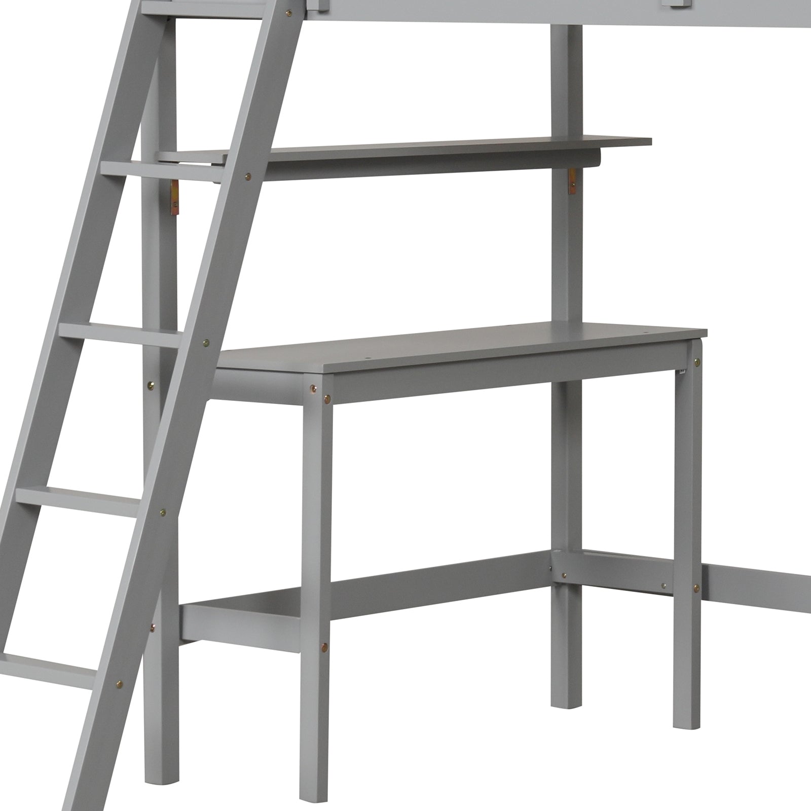 Twin Size Loft Bed with Desk and Bookshelves for Kids and Teens, Gray Bunk Bed Frame at Gallery Canada