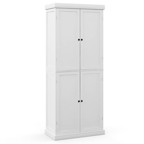 72.5” Tall Buffet Cabinet with 6-Tier Shelves and 4 Doors, White