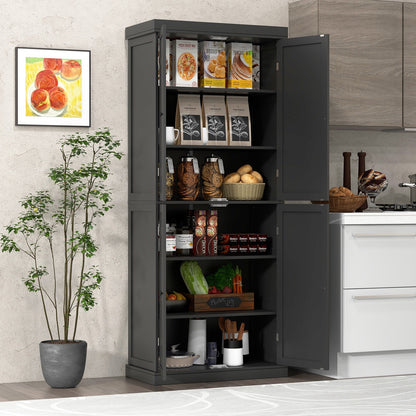 72.5” Tall Buffet Cabinet with 6-Tier Shelves and 4 Doors, Black