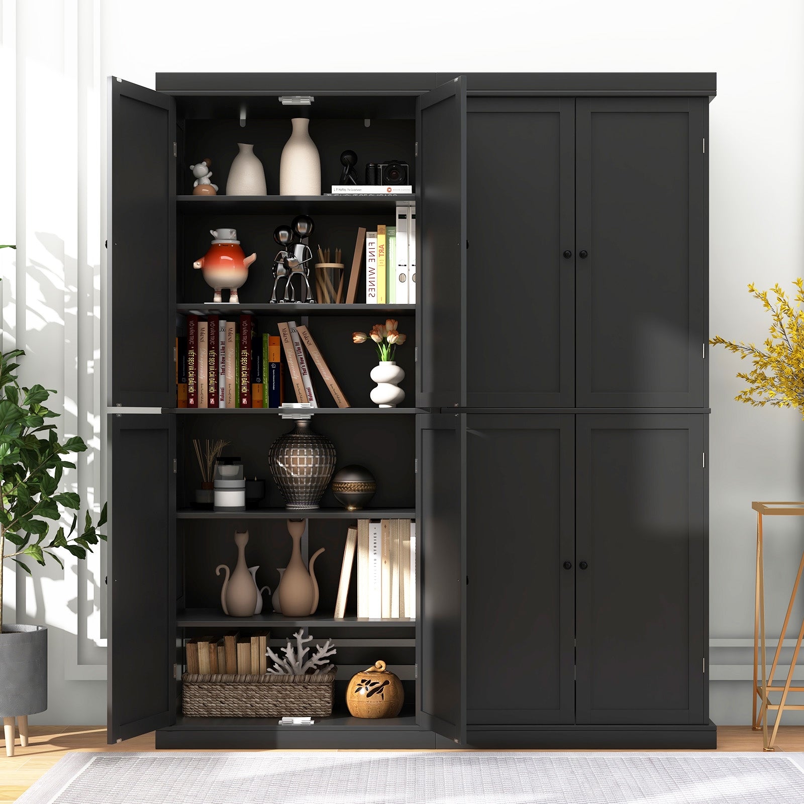 72.5” Tall Buffet Cabinet with 6-Tier Shelves and 4 Doors, Black Sideboards Cabinets & Buffets at Gallery Canada