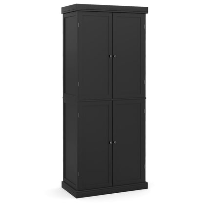 72.5” Tall Buffet Cabinet with 6-Tier Shelves and 4 Doors, Black