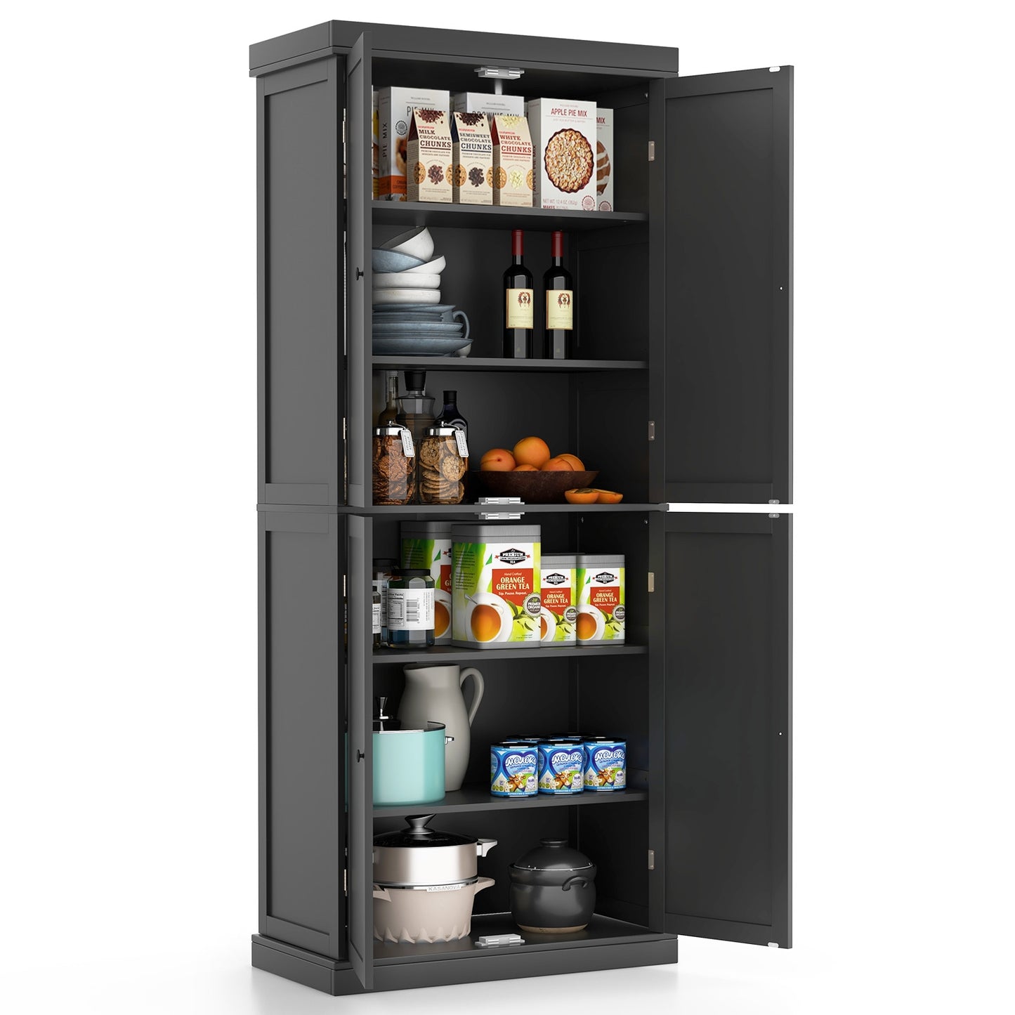 72.5” Tall Buffet Cabinet with 6-Tier Shelves and 4 Doors, Black Sideboards Cabinets & Buffets at Gallery Canada