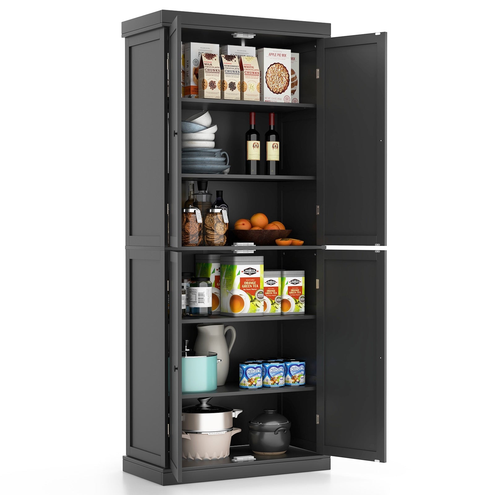 72.5” Tall Buffet Cabinet with 6-Tier Shelves and 4 Doors, Black Sideboards Cabinets & Buffets at Gallery Canada